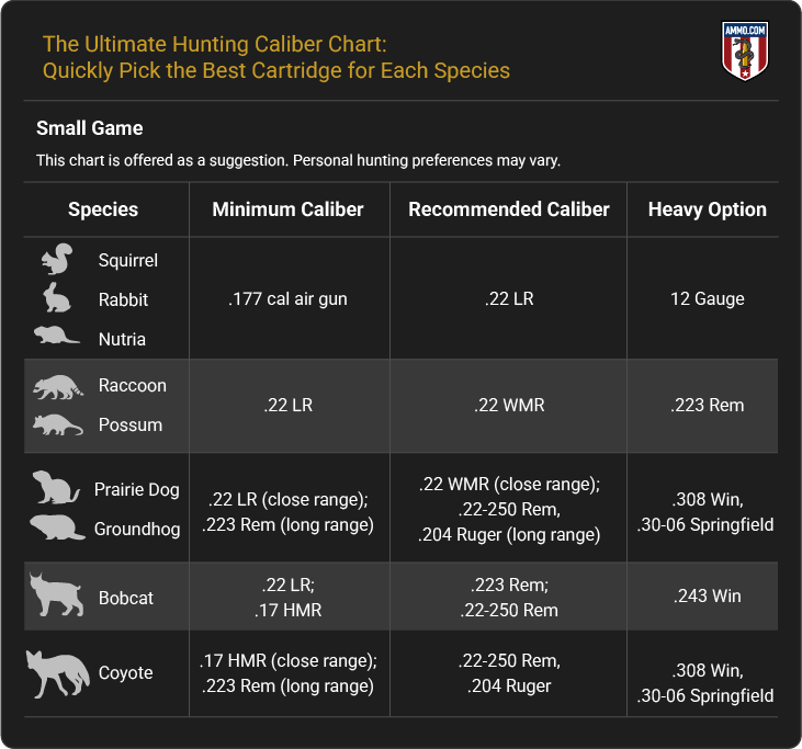Hunting Caliber Chart - Small Game